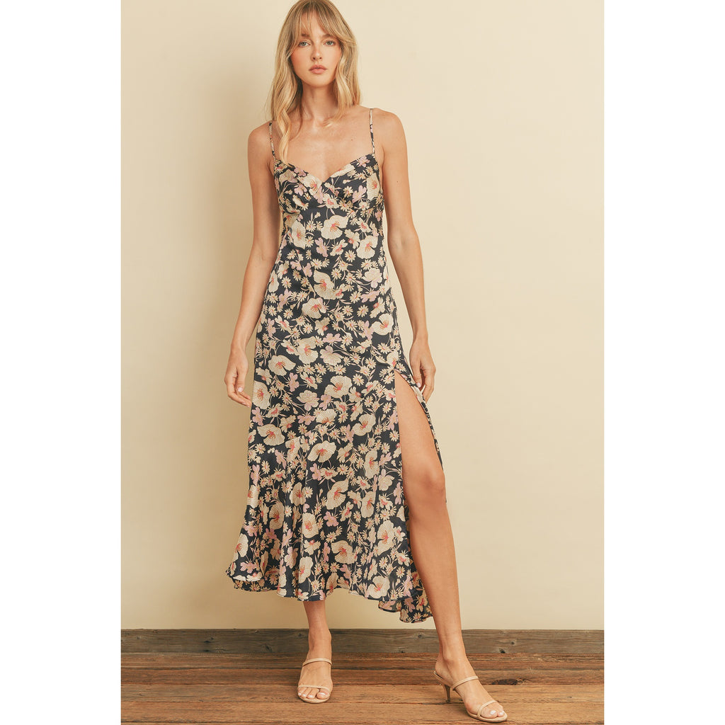 Indigo Mood Tie Back Slit Midi Dress